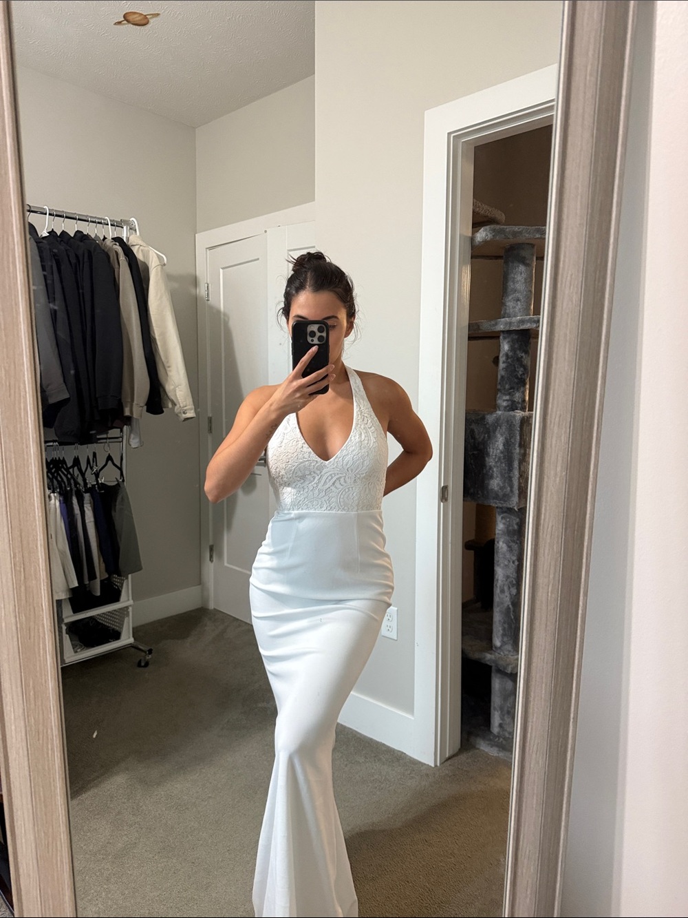 Lulu's White Halter Lace Bodice Mermaid Wedding Gown